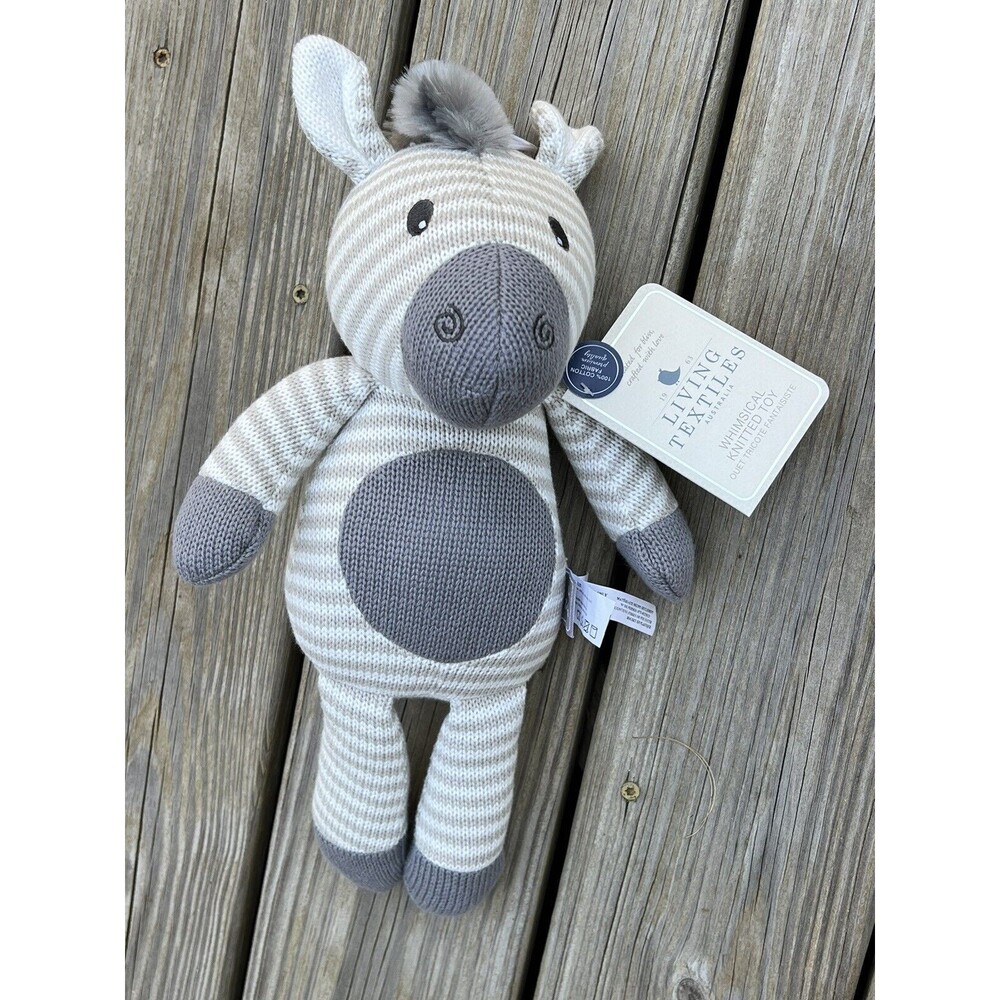 Living Textiles Knitted Baby Plush Stuffed Animal Lovey Zac Zebra w/Rattle New